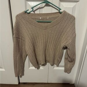 Women's Ribbed Knit Sweater - Tan